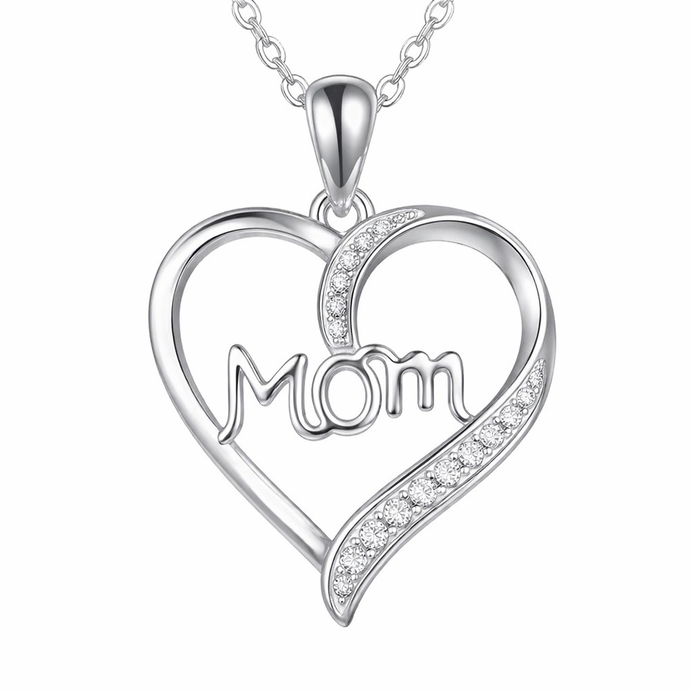 Silver Heart 'Mom' Pendant Necklace